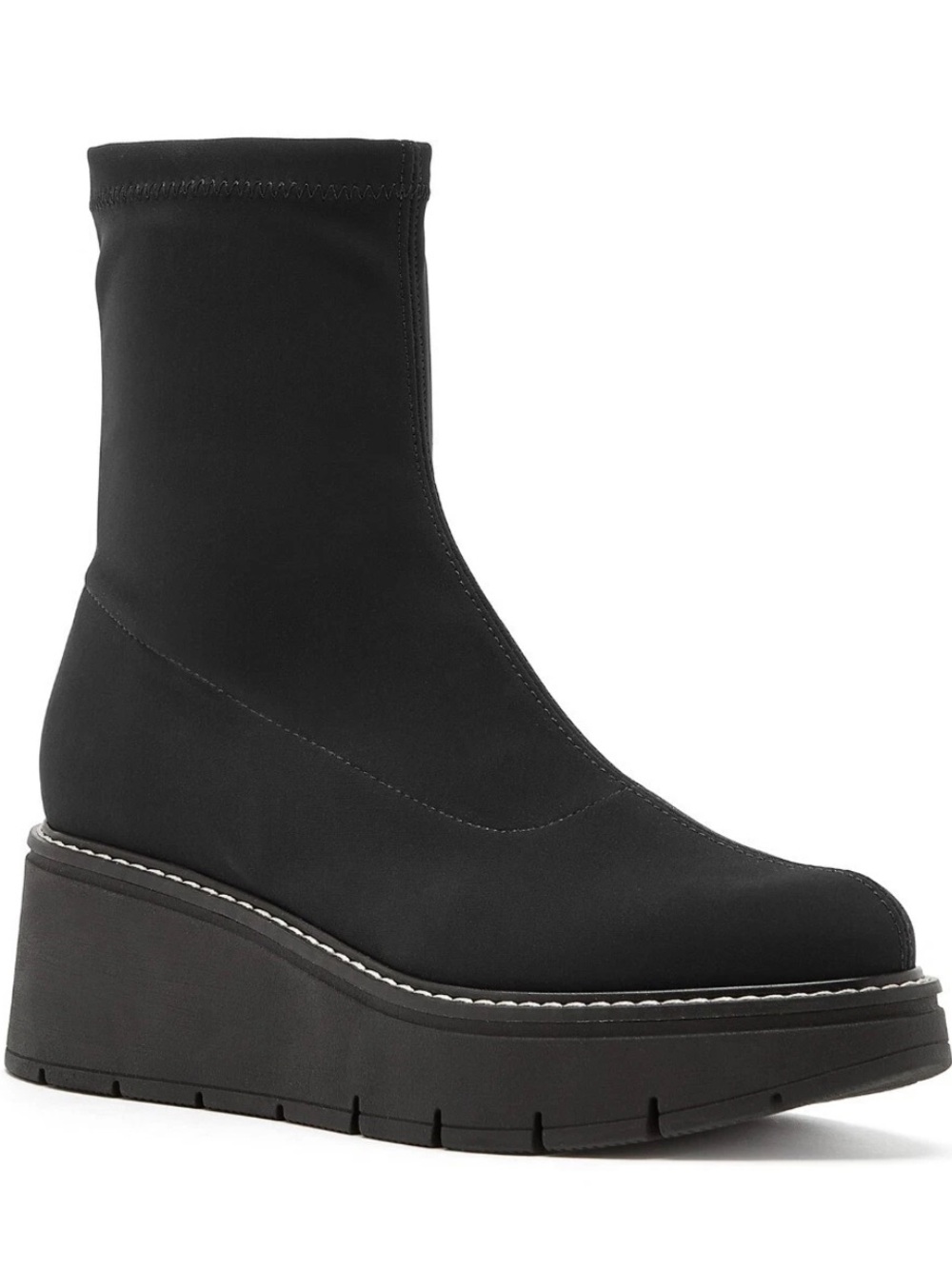 LA CANADIENNE Georgina Waterproof Stretch-Knit Black Wedge Platform Boots EUC 8